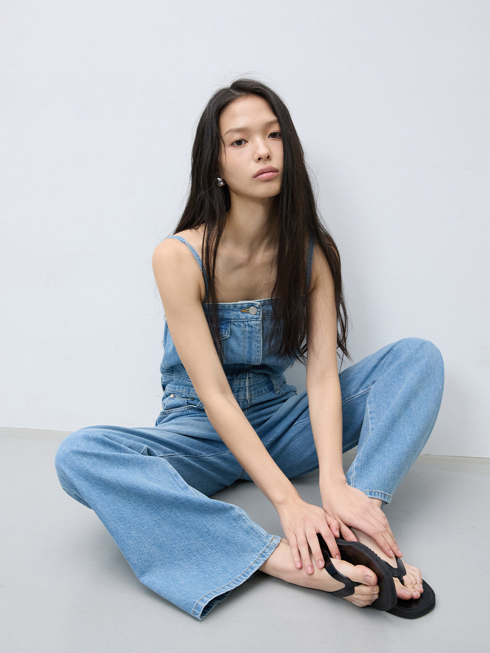 Tube top denim jumpsuit