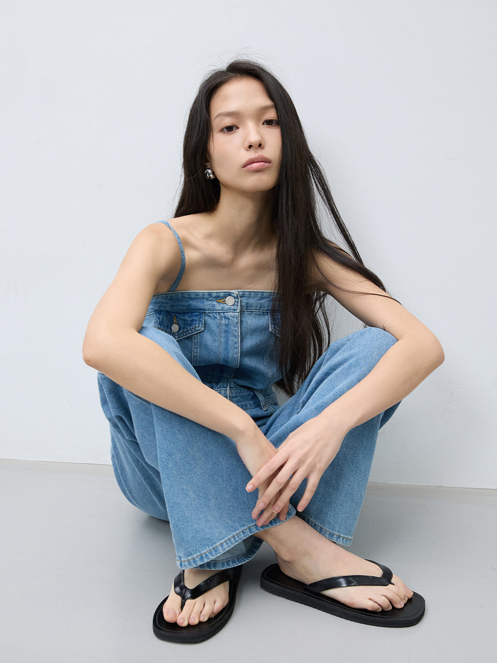 Tube top denim jumpsuit