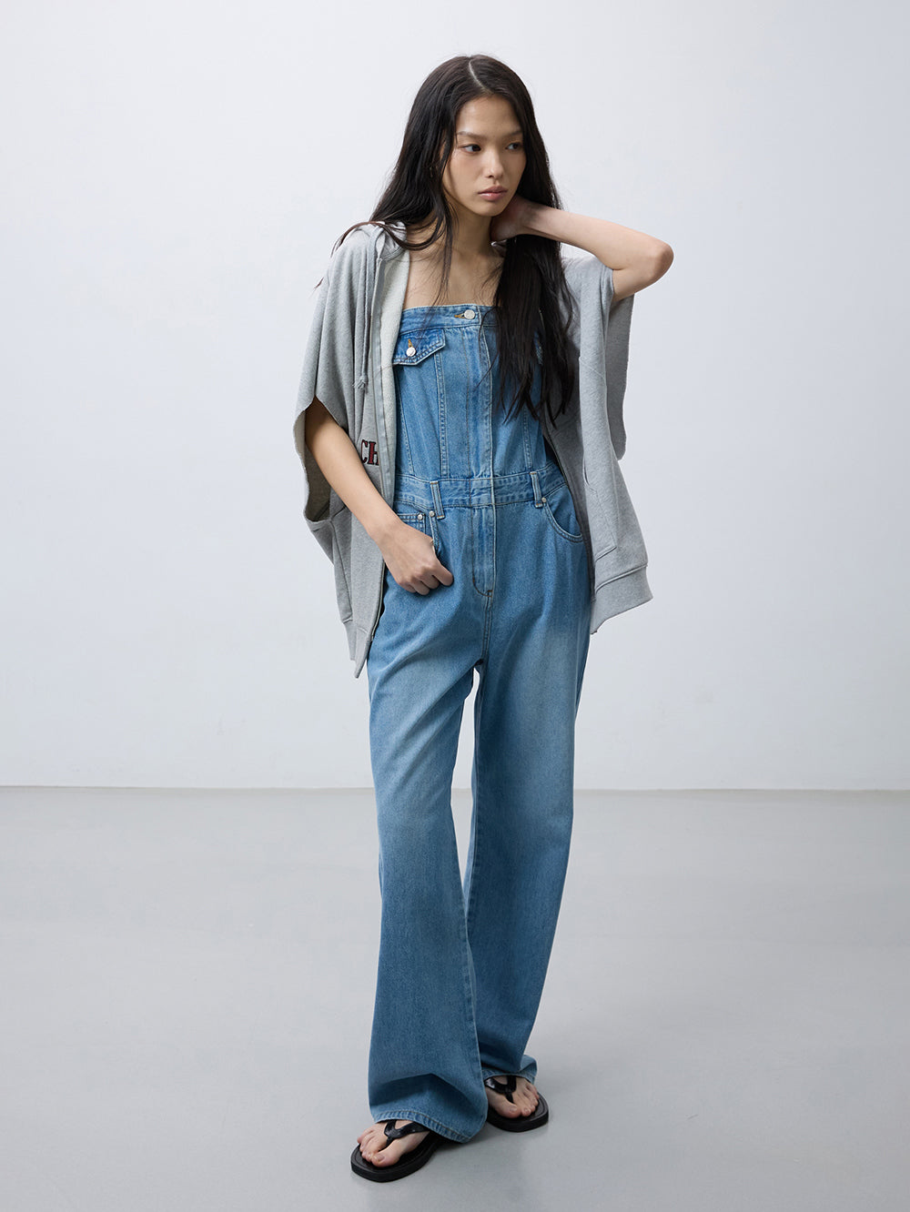 Tube top denim jumpsuit