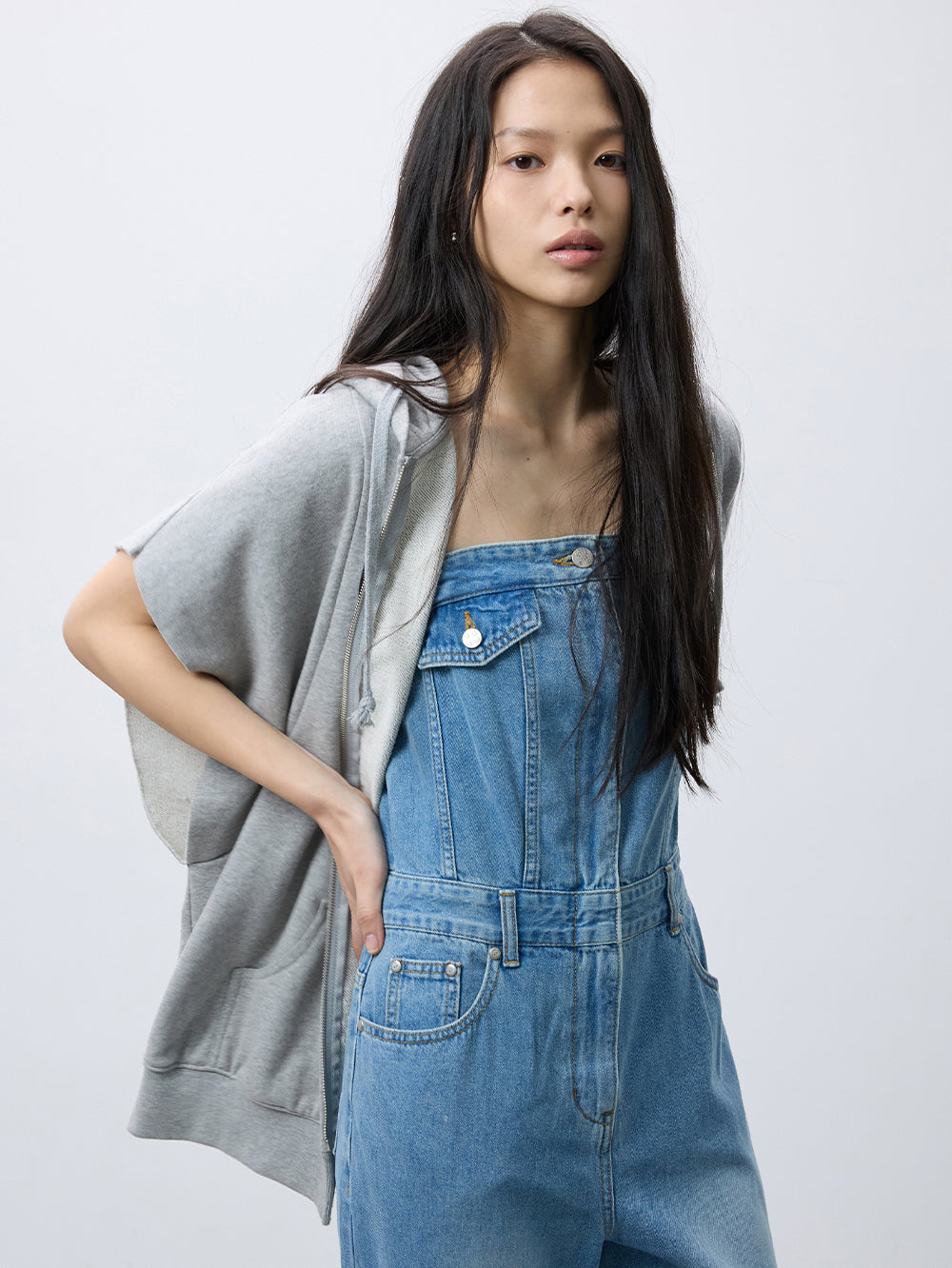Tube top denim jumpsuit