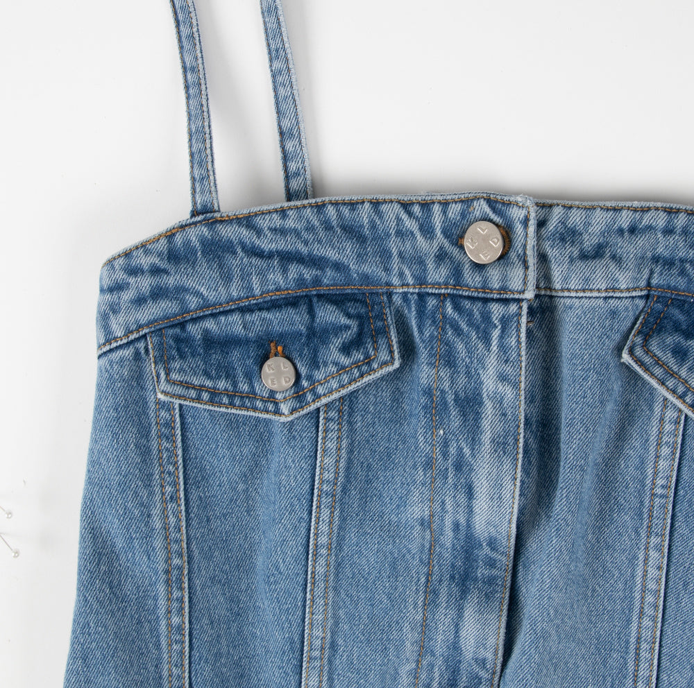 Tube top denim jumpsuit