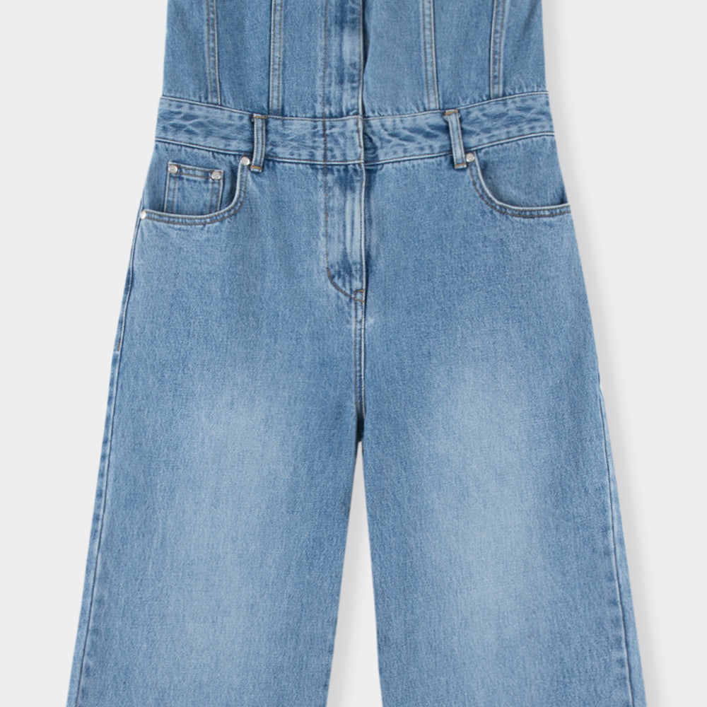 Tube top denim jumpsuit