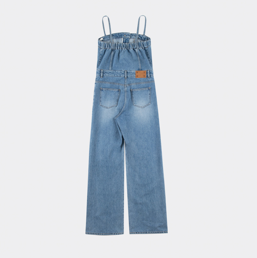 Tube top denim jumpsuit