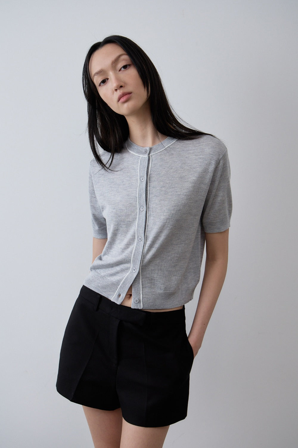 Two-Tone Silky Knit Cardigan