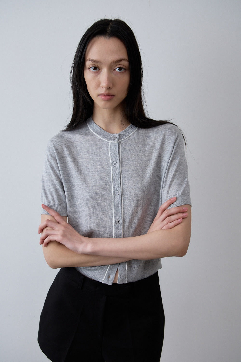 Two-Tone Silky Knit Cardigan