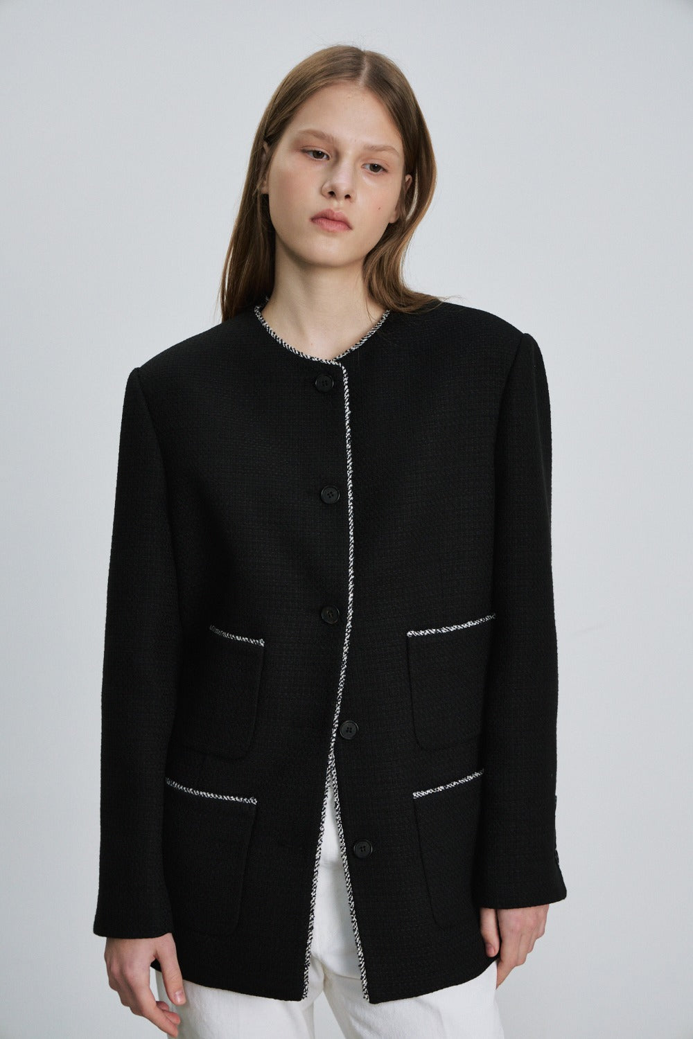Contrast Trim Tweed Jacket