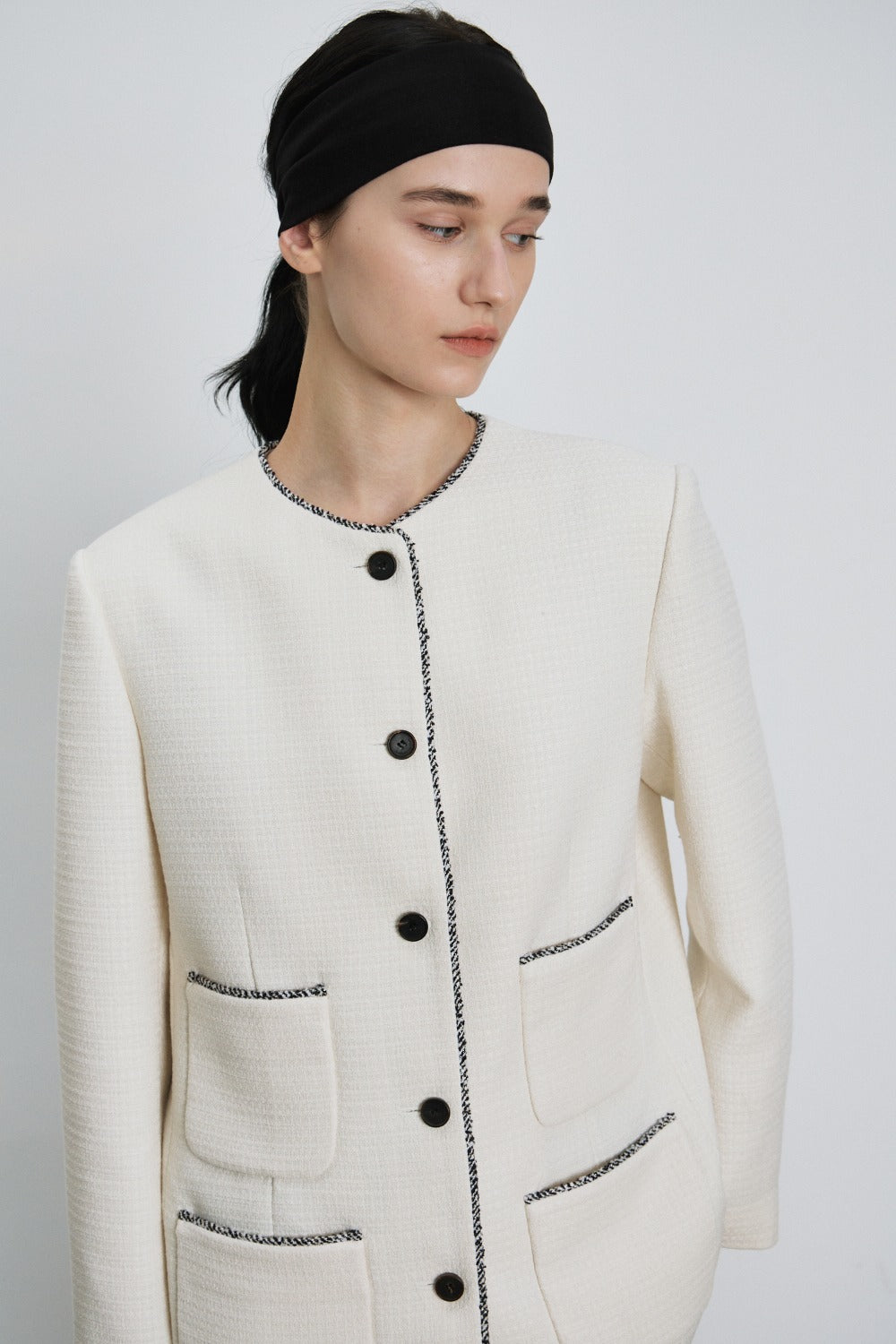 Contrast Trim Tweed Jacket