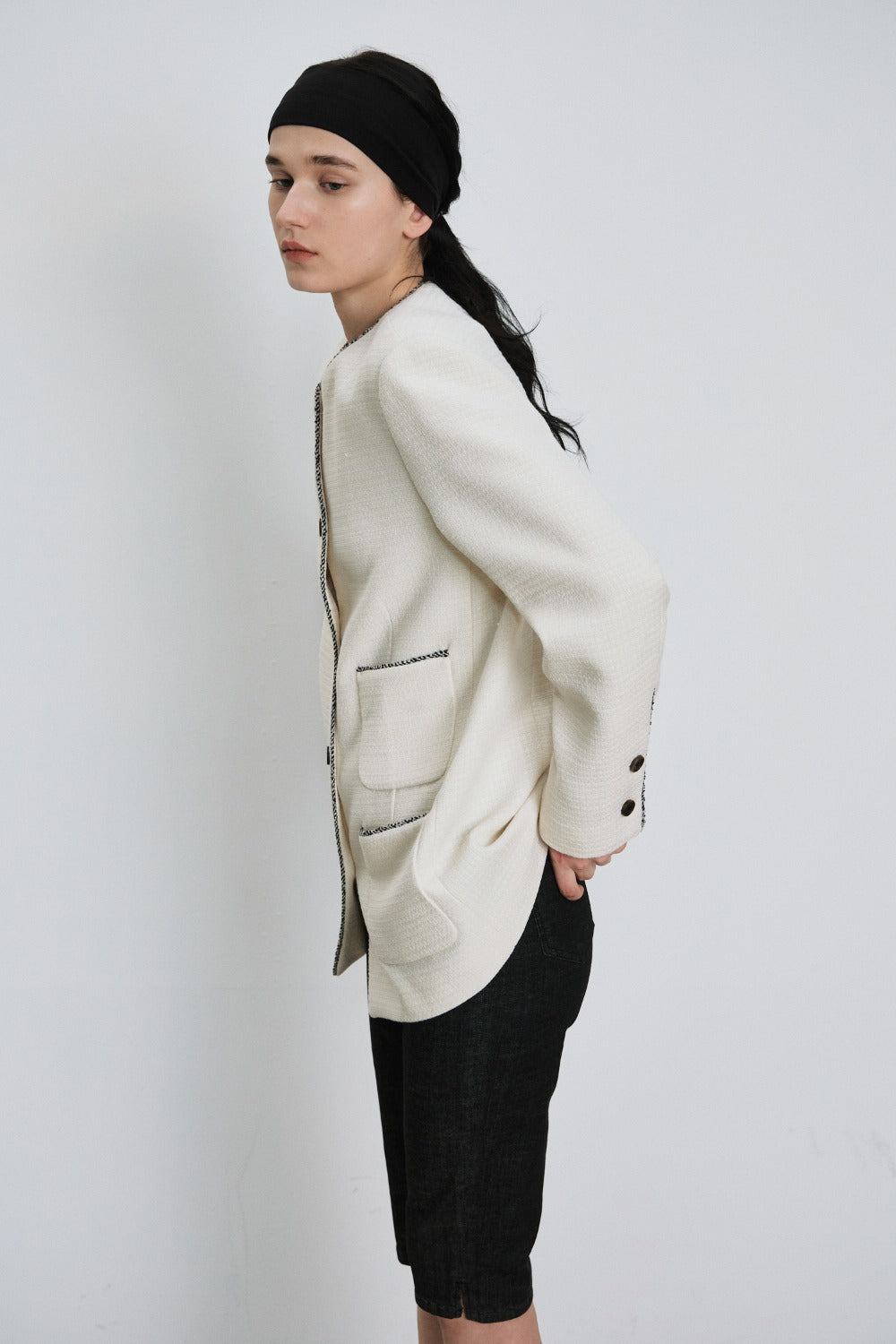 Contrast Trim Tweed Jacket