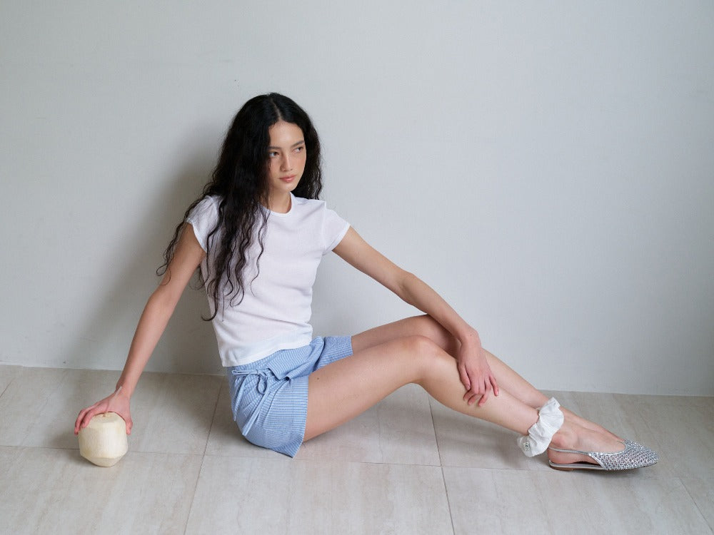 Striped Wrap Mini Skort Light Blue
