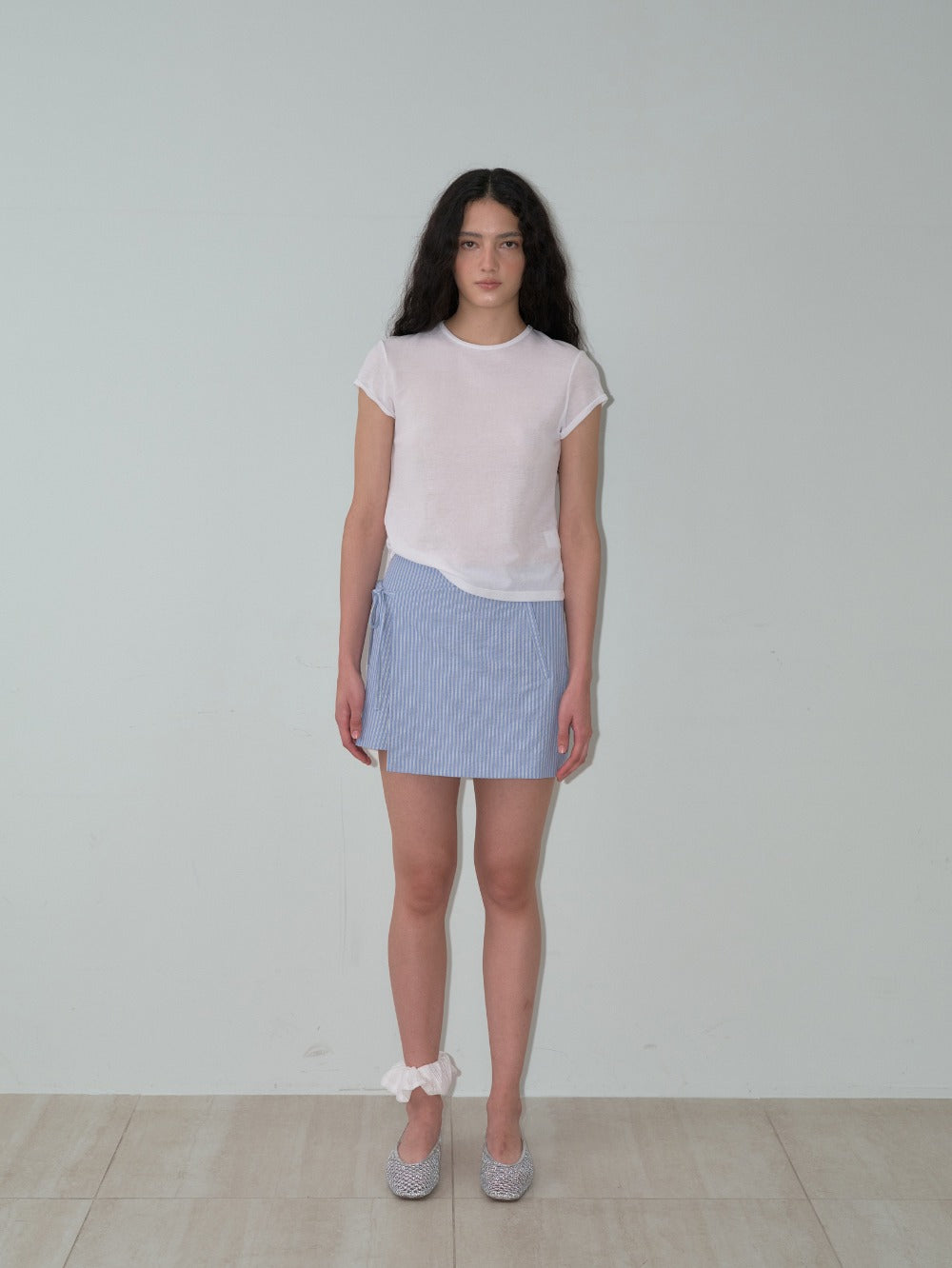 Striped Wrap Mini Skort Light Blue