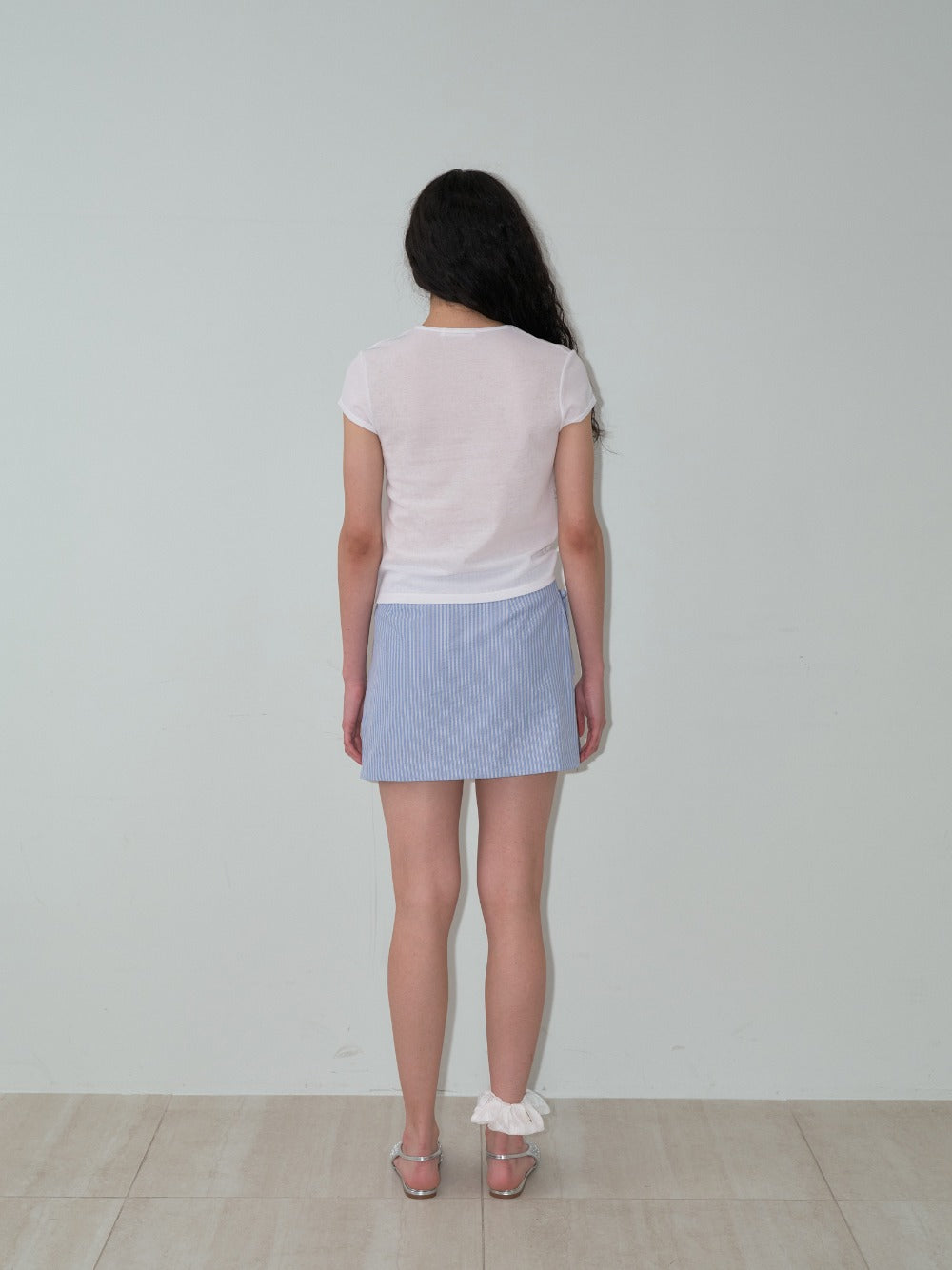 Striped Wrap Mini Skort Light Blue