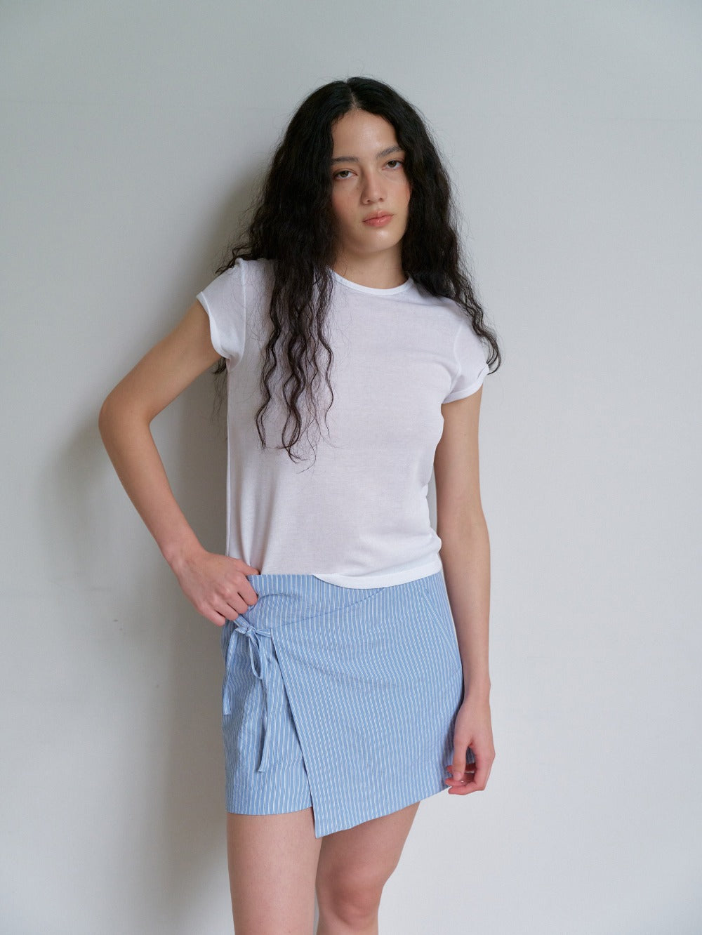 Striped Wrap Mini Skort Light Blue