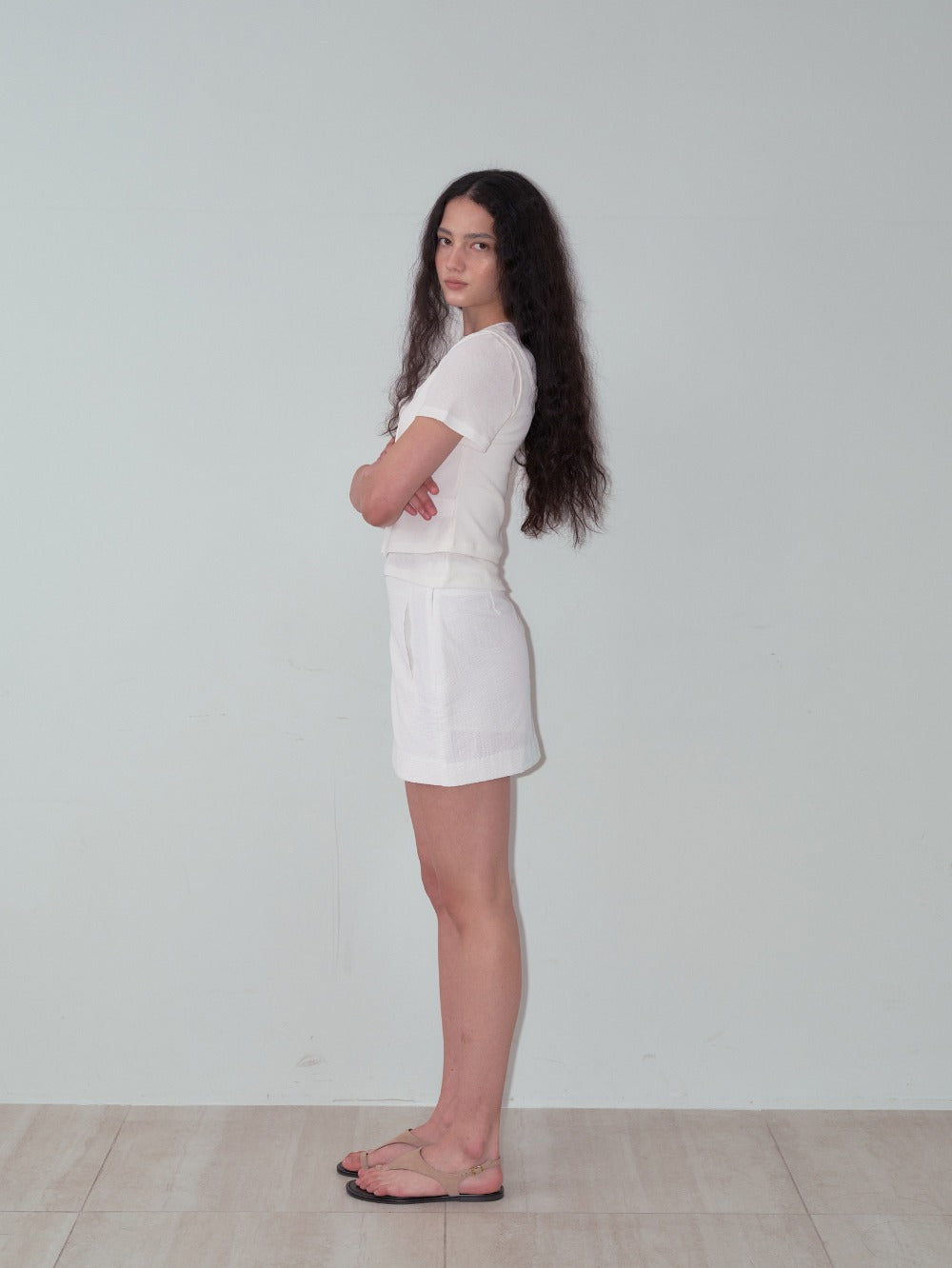 Striped Wrap Mini Skort White