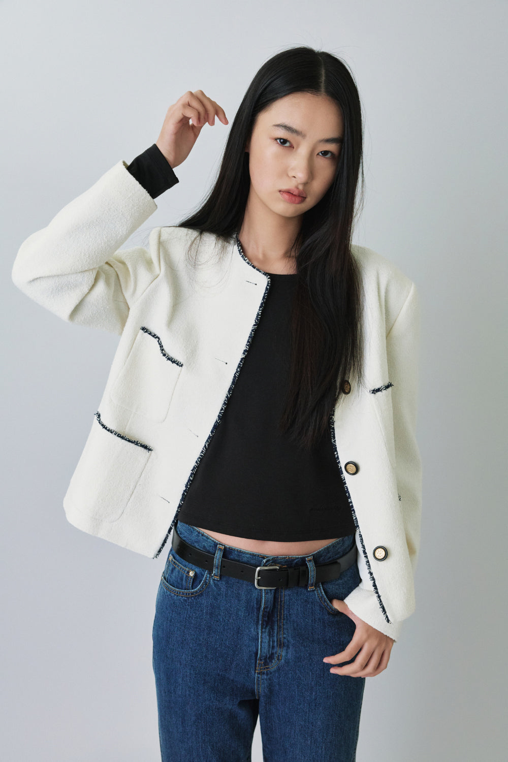 Contrast Trim Tweed Jacket