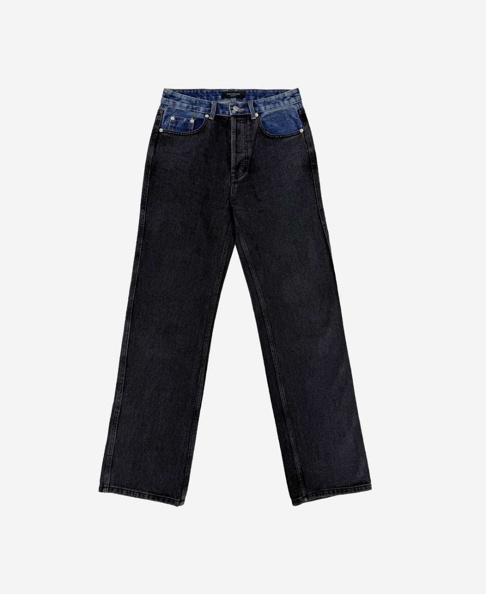Two-tone denim pants