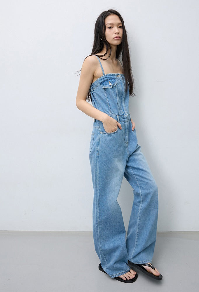 Tube top denim jumpsuit