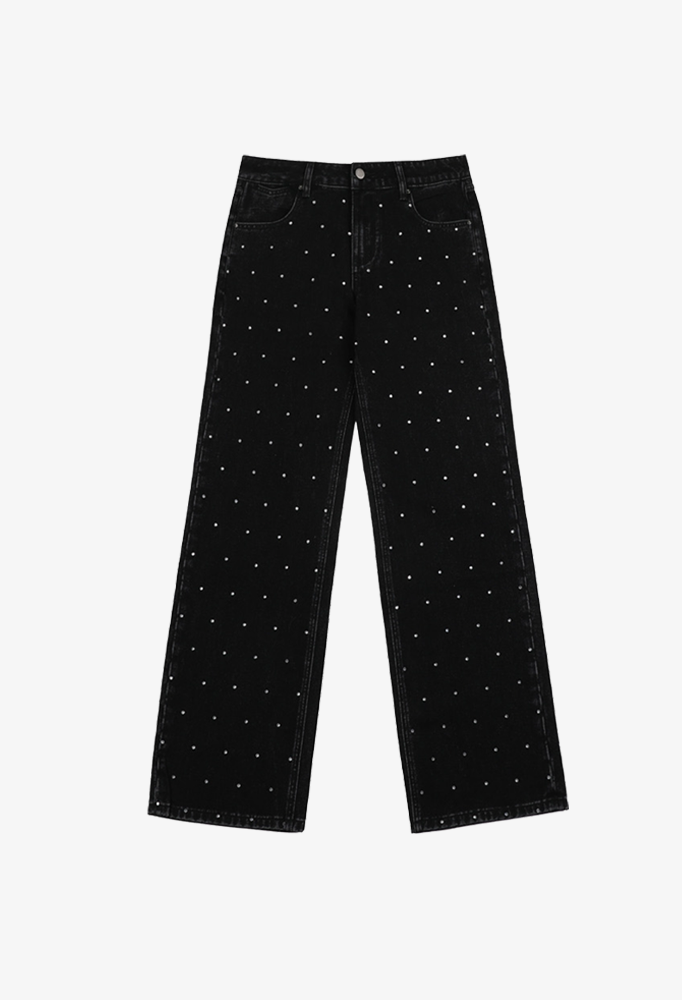 Crystal studs denim pants