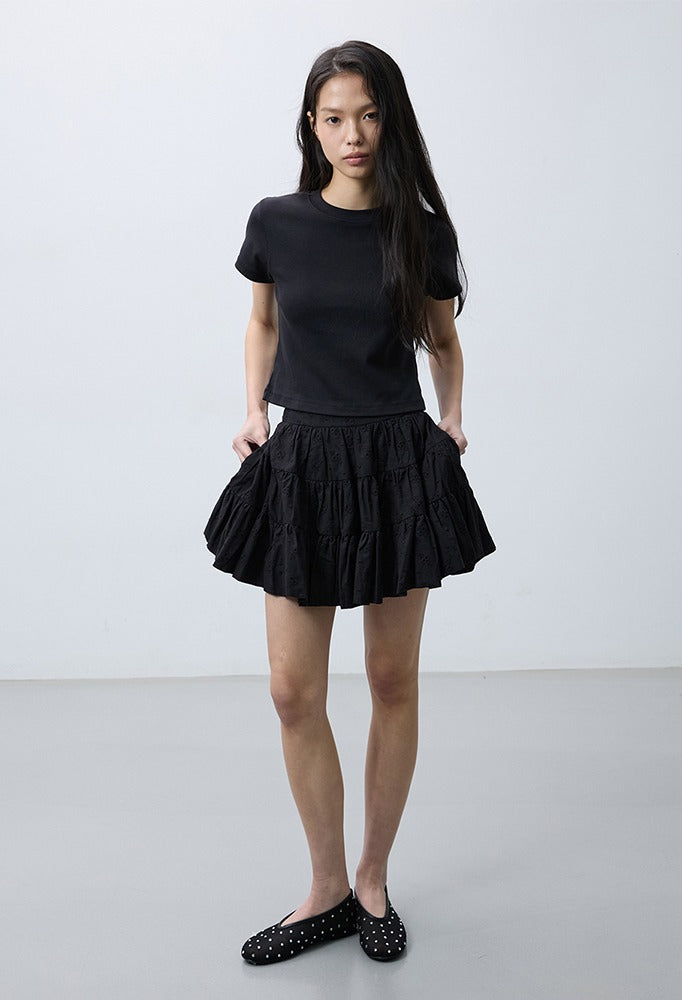 Eyelet flower tiered skirt