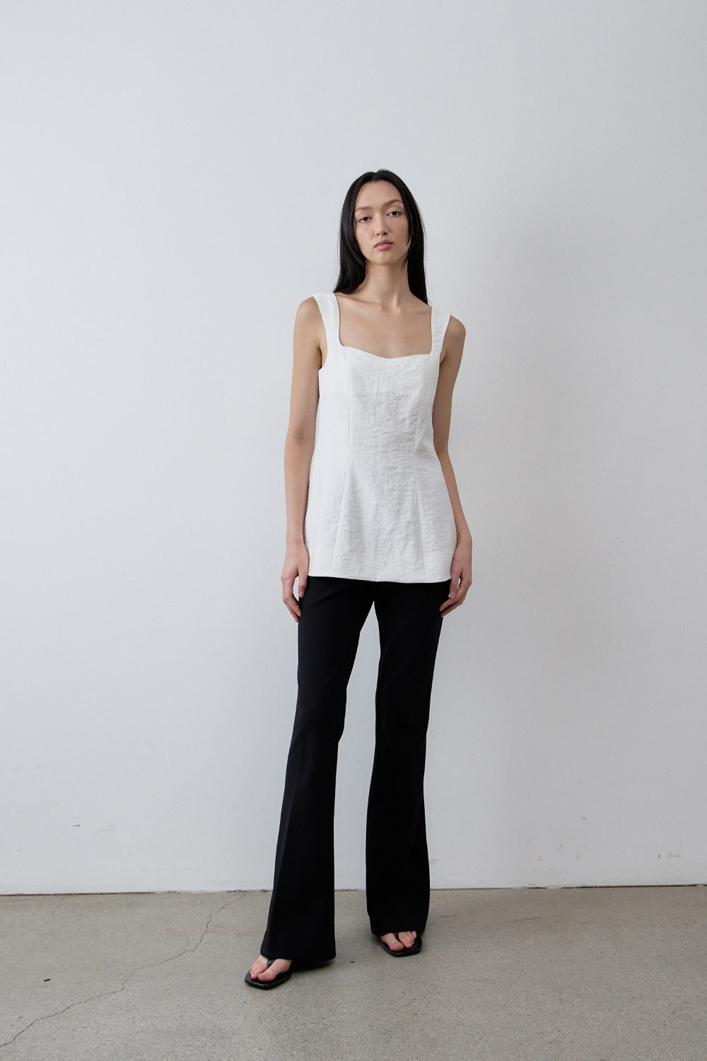 Square-Neck Linen Blend Top