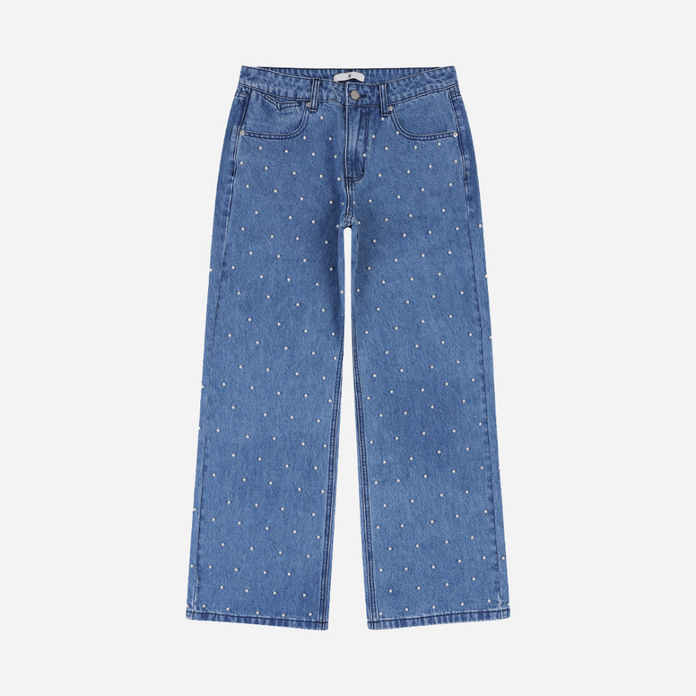 Pearl studs denim pants