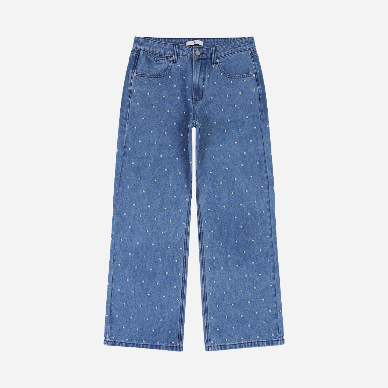 Pearl studs denim pants
