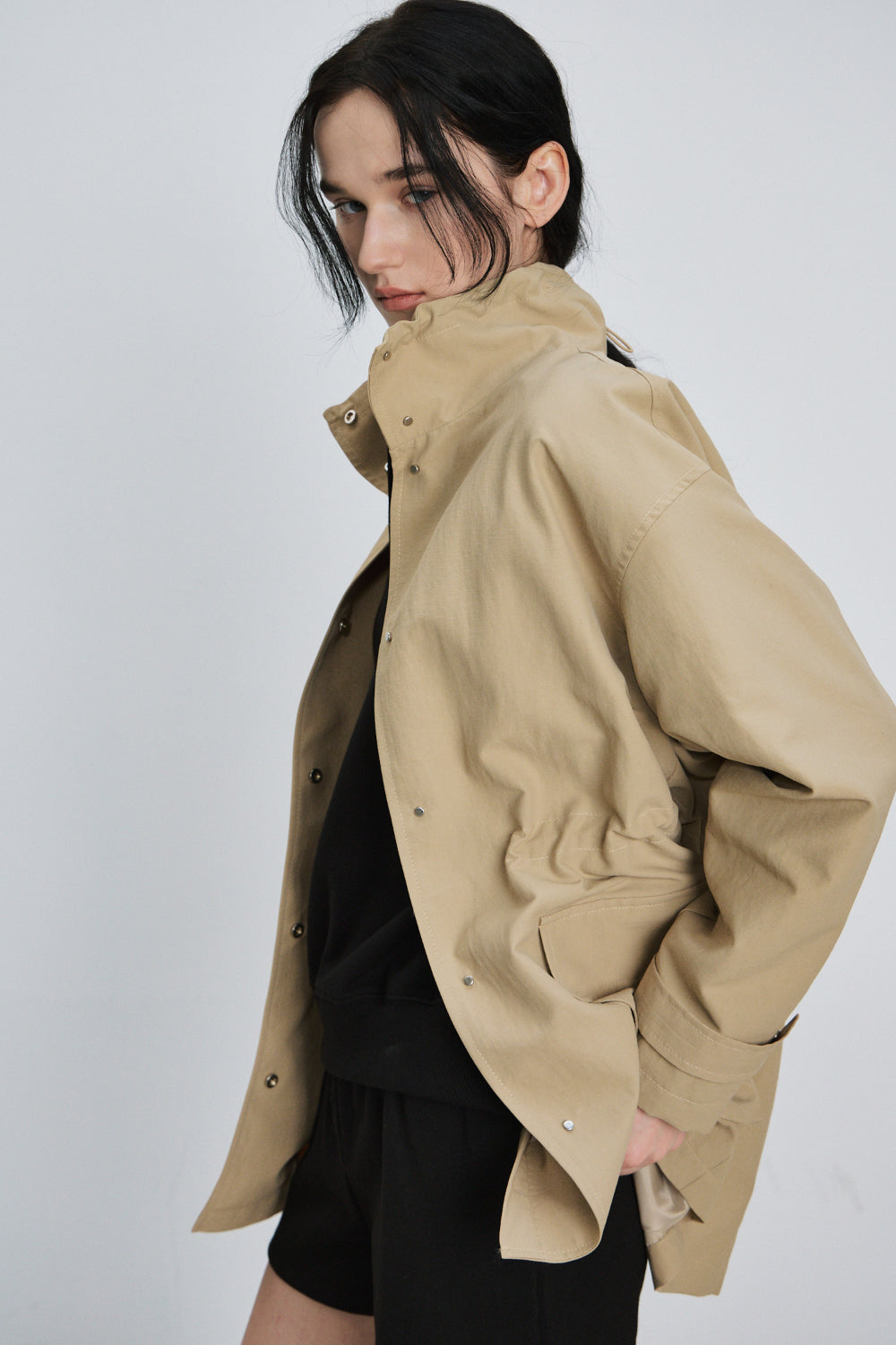 Pocket high neck coat