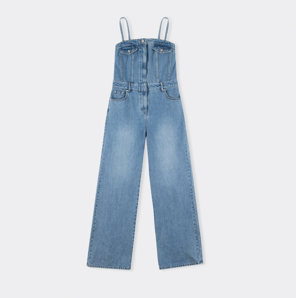 Tube top denim jumpsuit