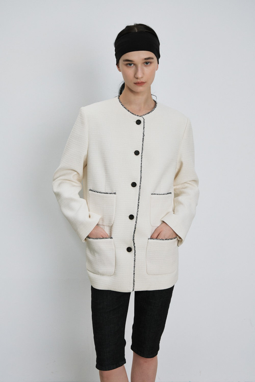 Contrast Trim Tweed Jacket