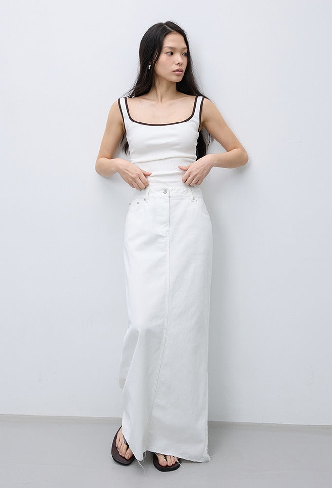 White maxi denim skirt