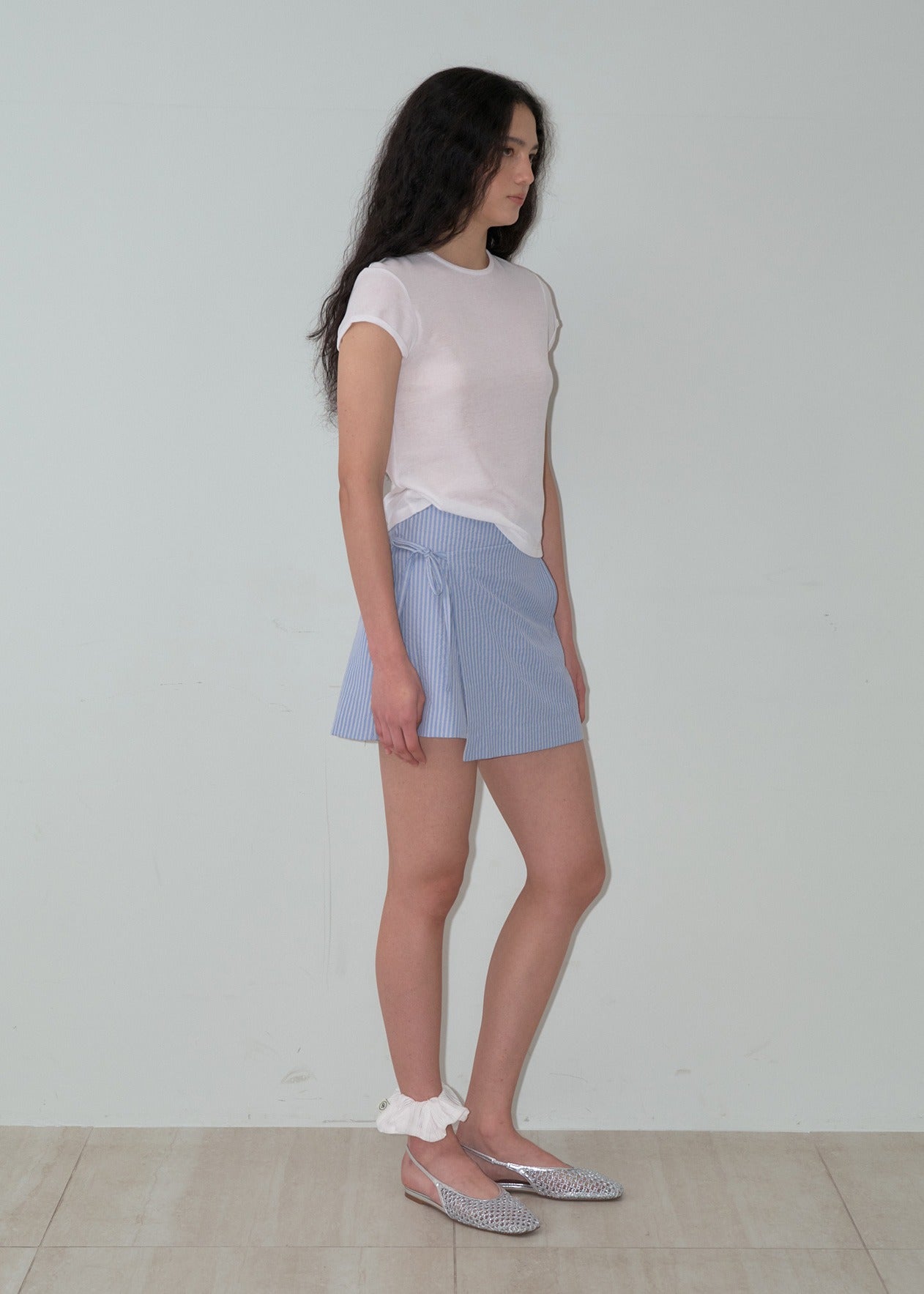 Striped Wrap Mini Skort Light Blue