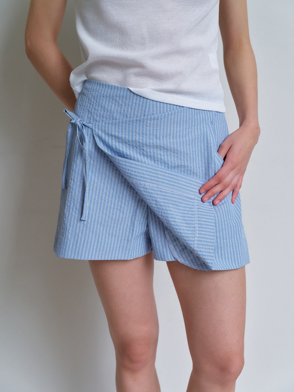 Striped Wrap Mini Skort Light Blue