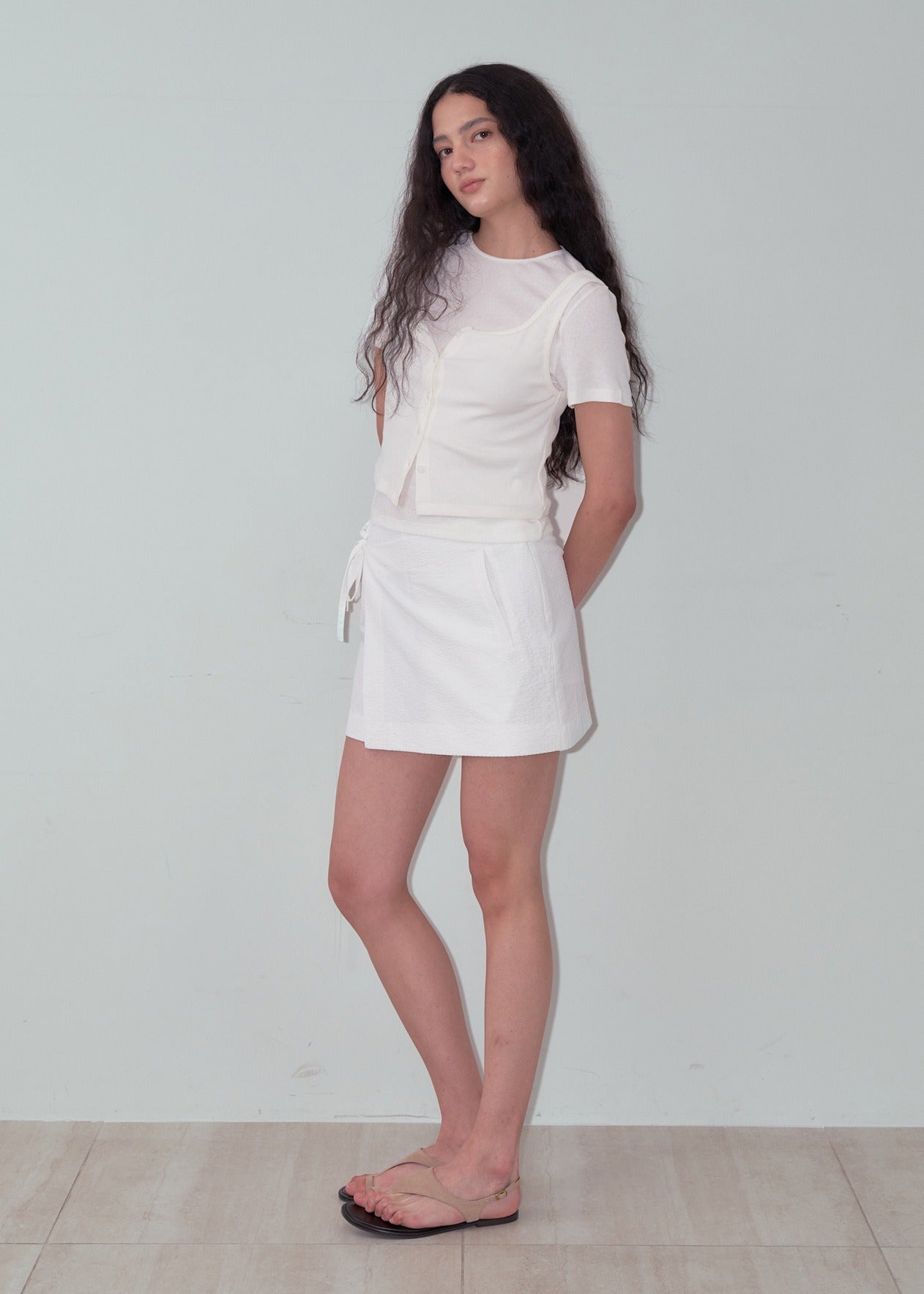 Striped Wrap Mini Skort White