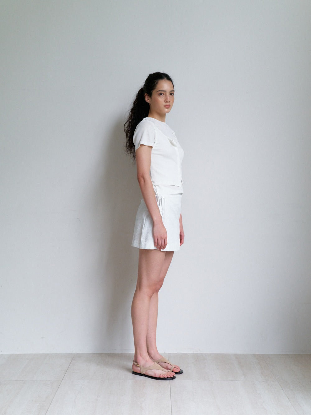 Striped Wrap Mini Skort White